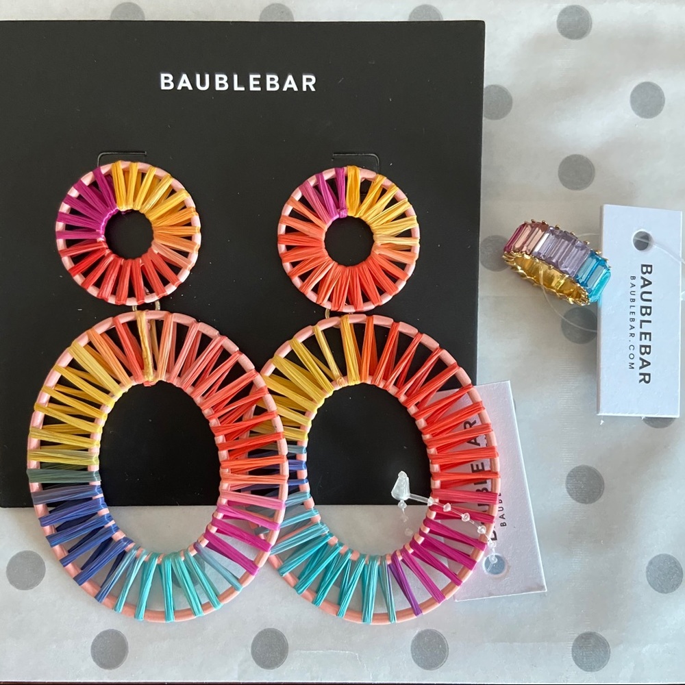NWT lot Baublebar rainbow statement earrings+ring